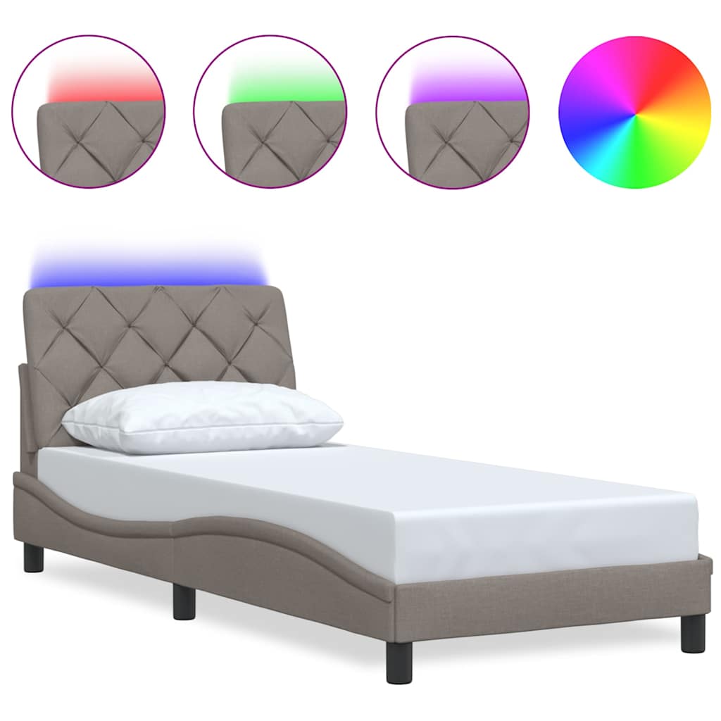 Lovos rėmas su LED be čiužinio, taupe, 90x190 cm, audinys