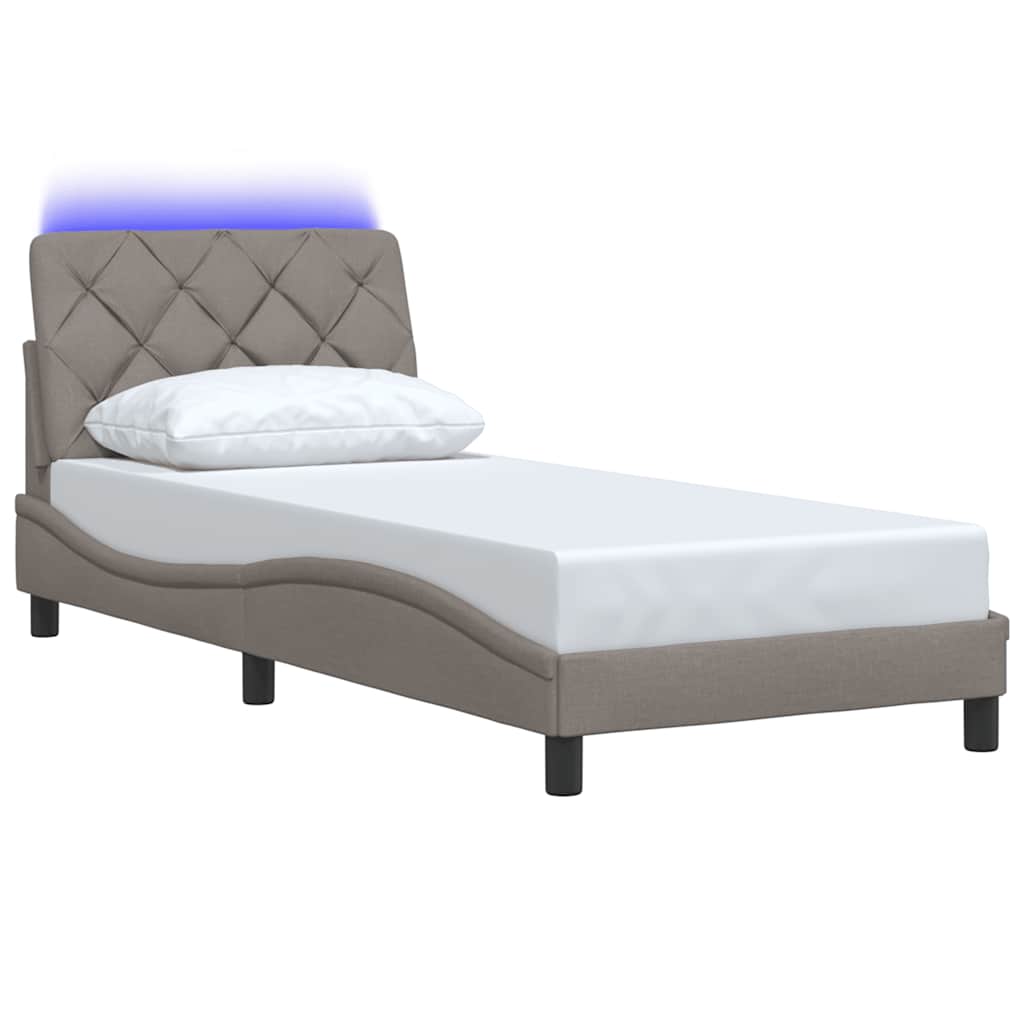 Lovos rėmas su LED be čiužinio, taupe, 90x190 cm, audinys
