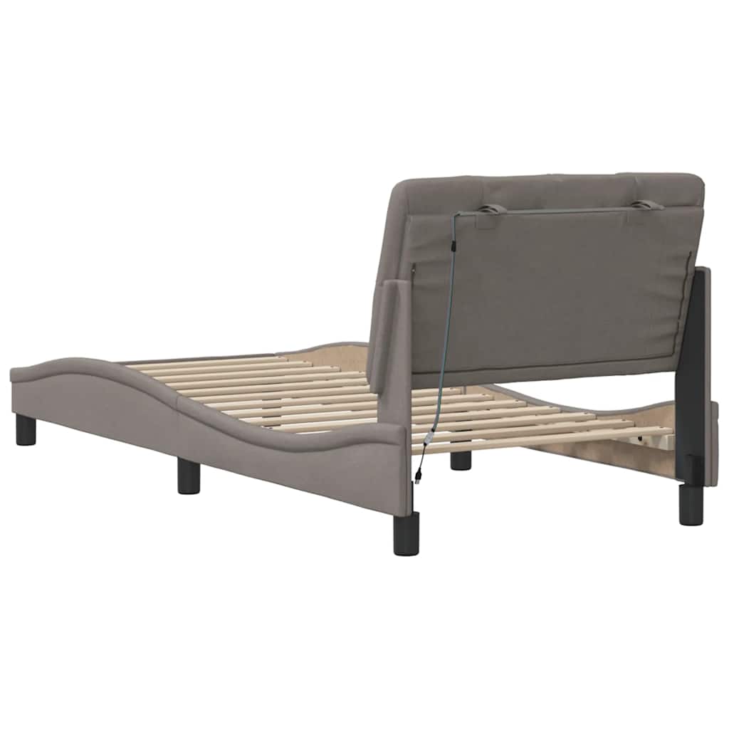 Lovos rėmas su LED be čiužinio, taupe, 90x190 cm, audinys