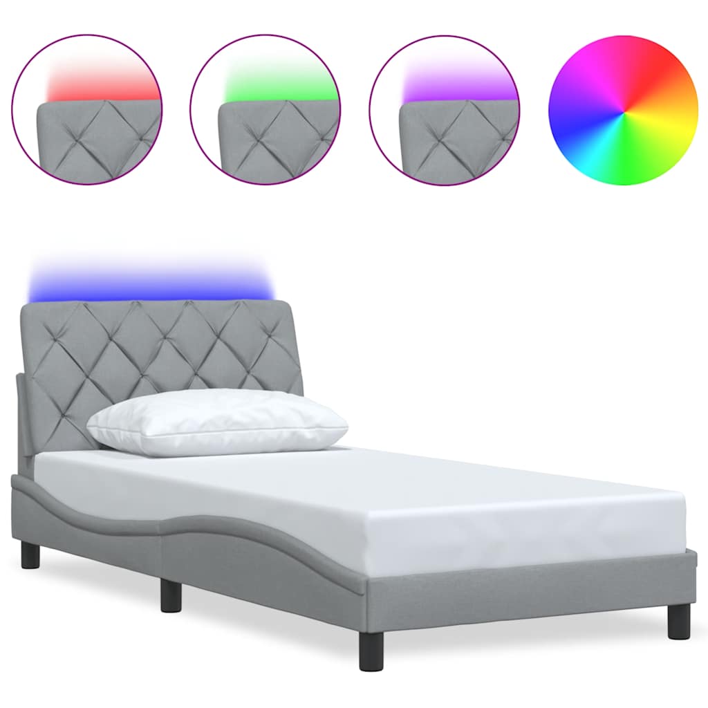LED bed frame without mattress, light grey, 100x200 cm