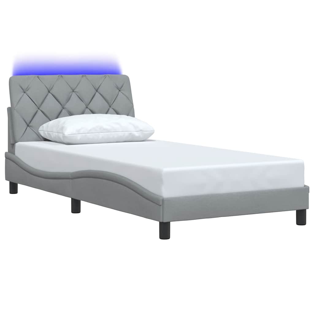 LED bed frame without mattress, light grey, 100x200 cm