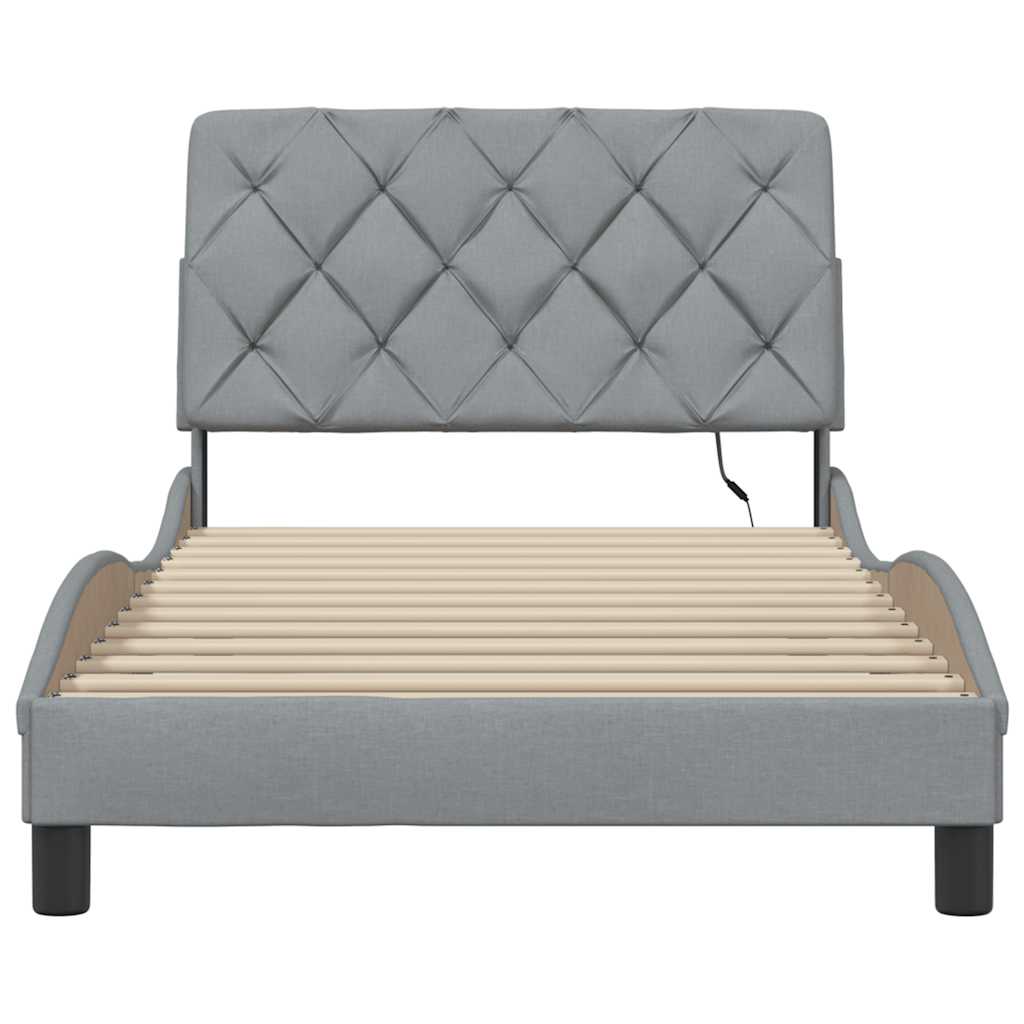 LED bed frame without mattress, light grey, 100x200 cm