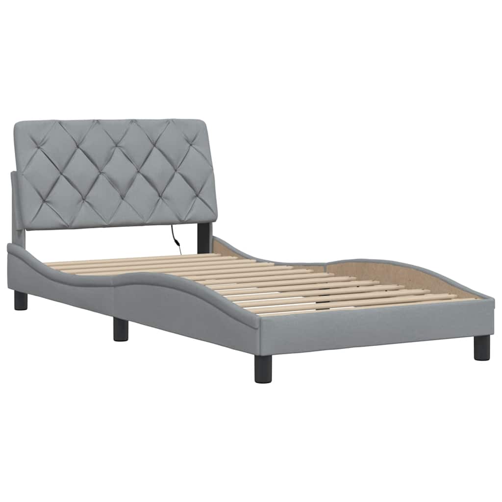 LED bed frame without mattress, light grey, 100x200 cm