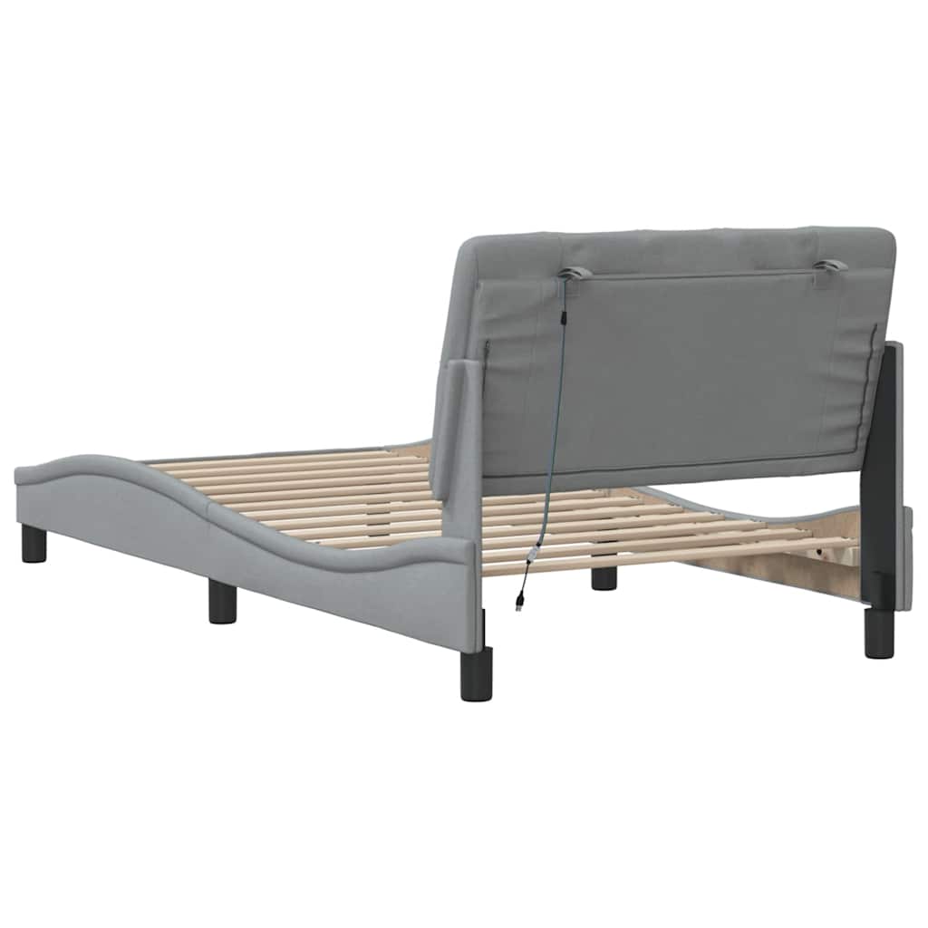 LED bed frame without mattress, light grey, 100x200 cm