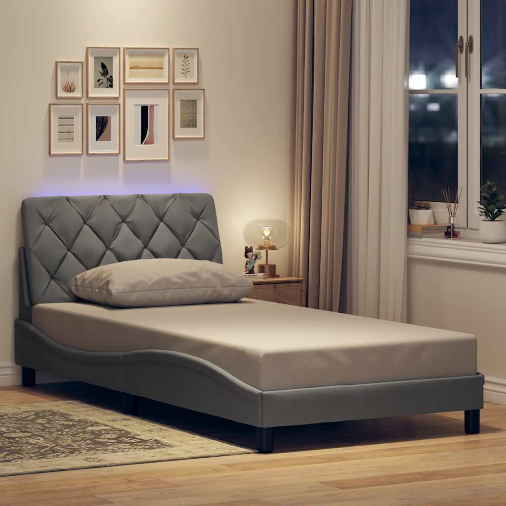 LED bed frame without mattress, light grey, 100x200 cm