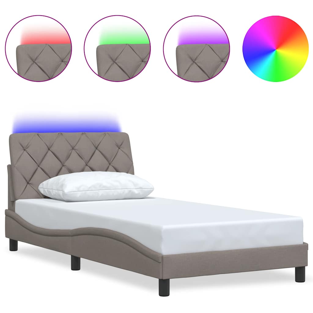 LED Bed Frame without Mattress, Taupe, 100x200 cm