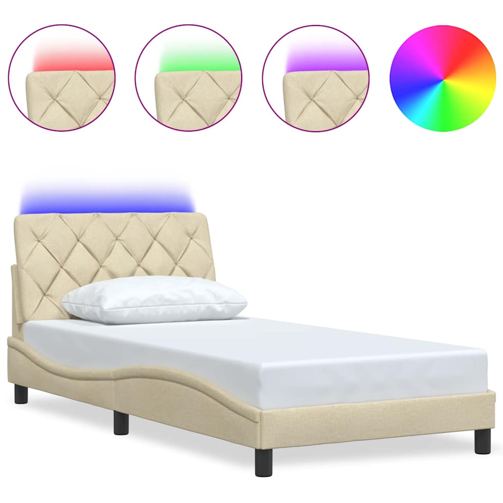 LED bed frame without mattress, cream white, 100x200 cm