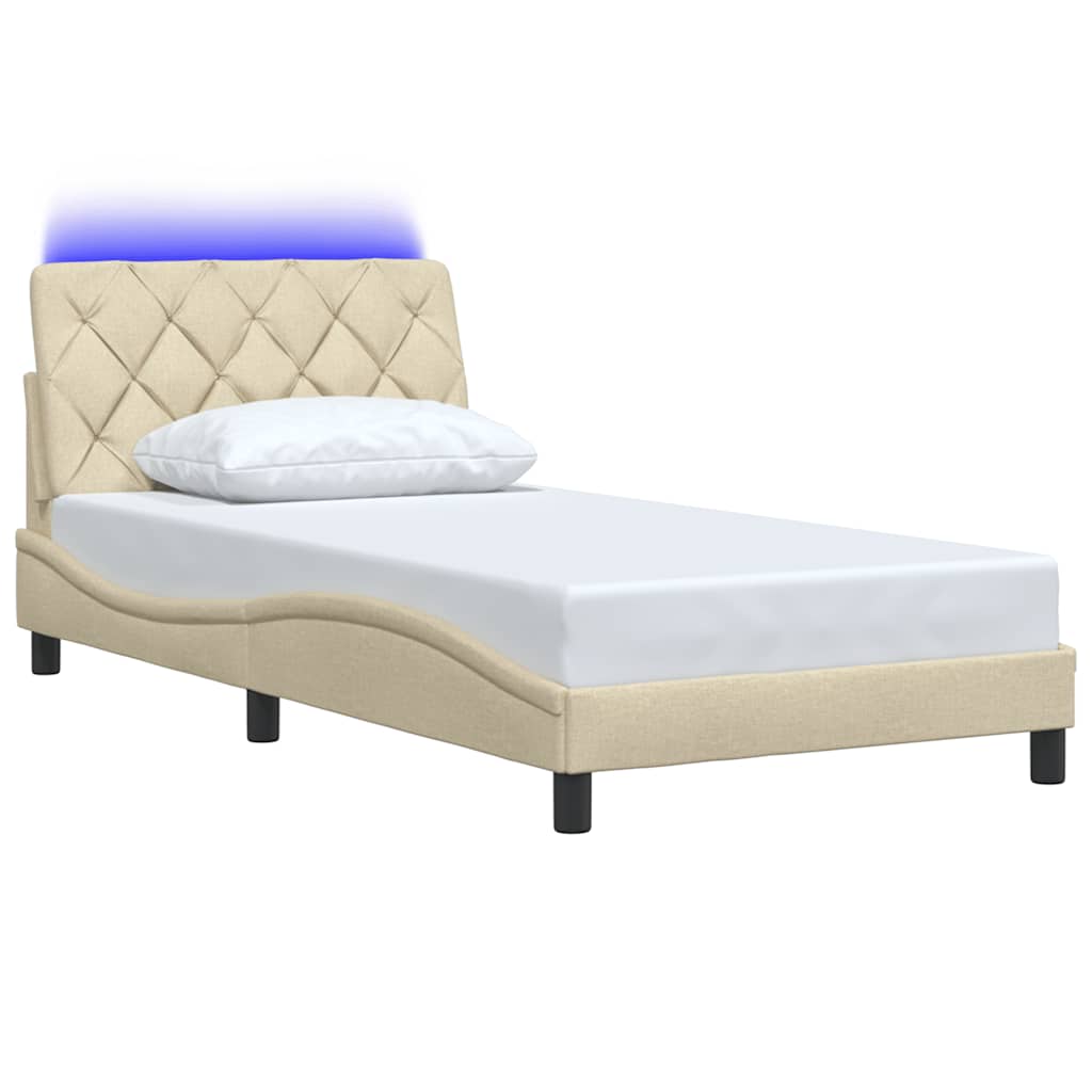 LED bed frame without mattress, cream white, 100x200 cm