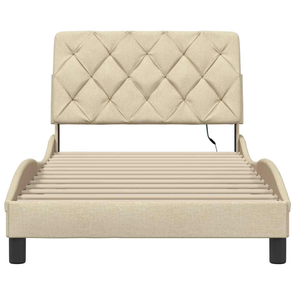 LED bed frame without mattress, cream white, 100x200 cm