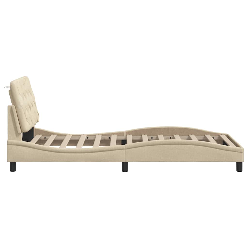 LED bed frame without mattress, cream white, 100x200 cm