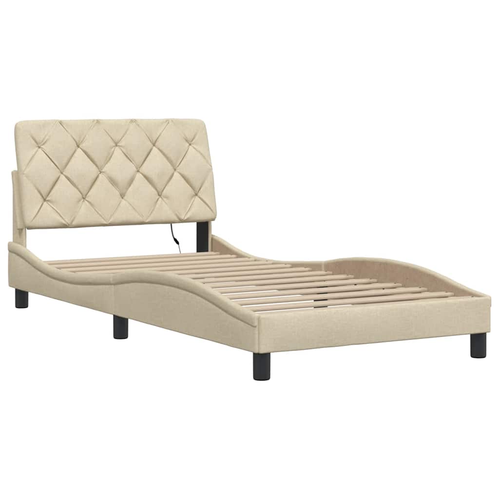 LED bed frame without mattress, cream white, 100x200 cm
