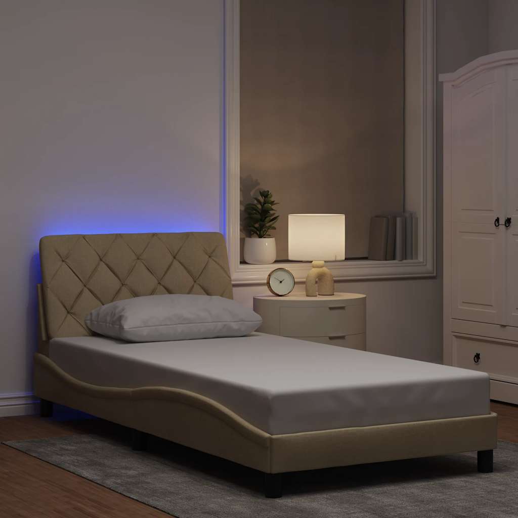 LED bed frame without mattress, cream white, 100x200 cm