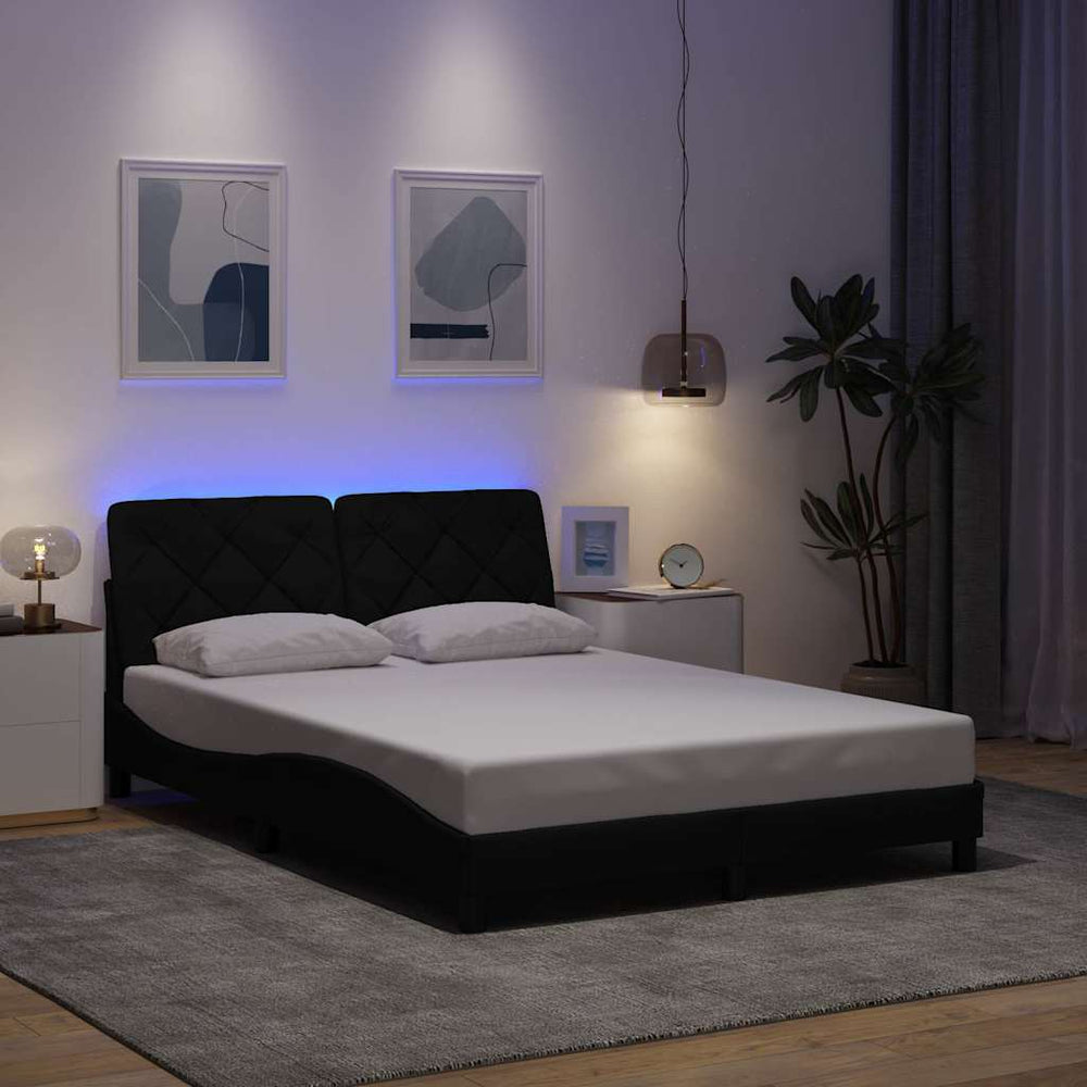 Lovos rėmas su LED be čiužinio, juodos spalvos, 120x200 cm