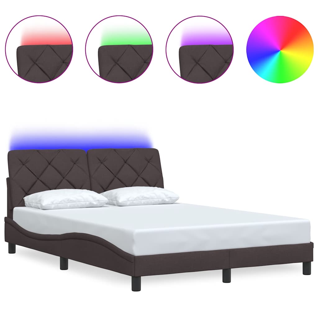 LED bed frame without mattress, dark brown, 120x200 cm