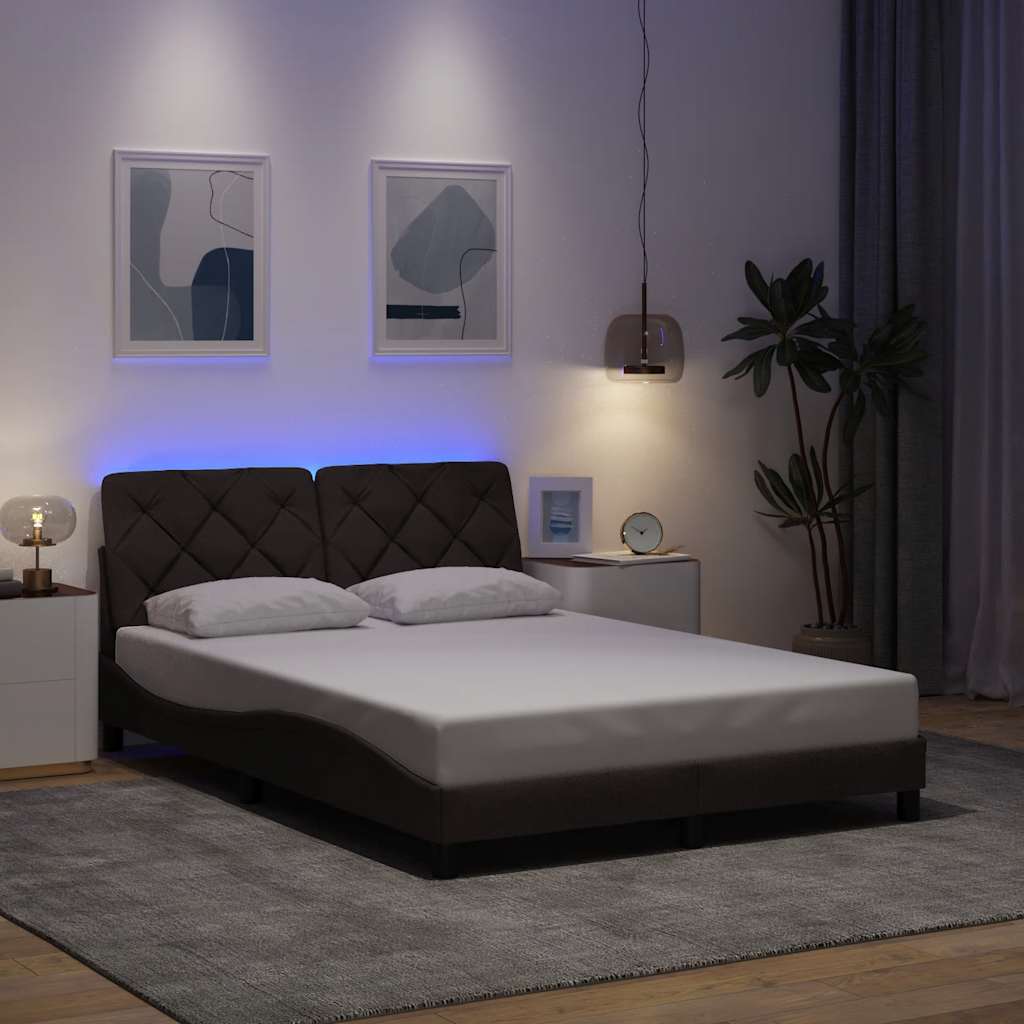 LED bed frame without mattress, dark brown, 120x200 cm