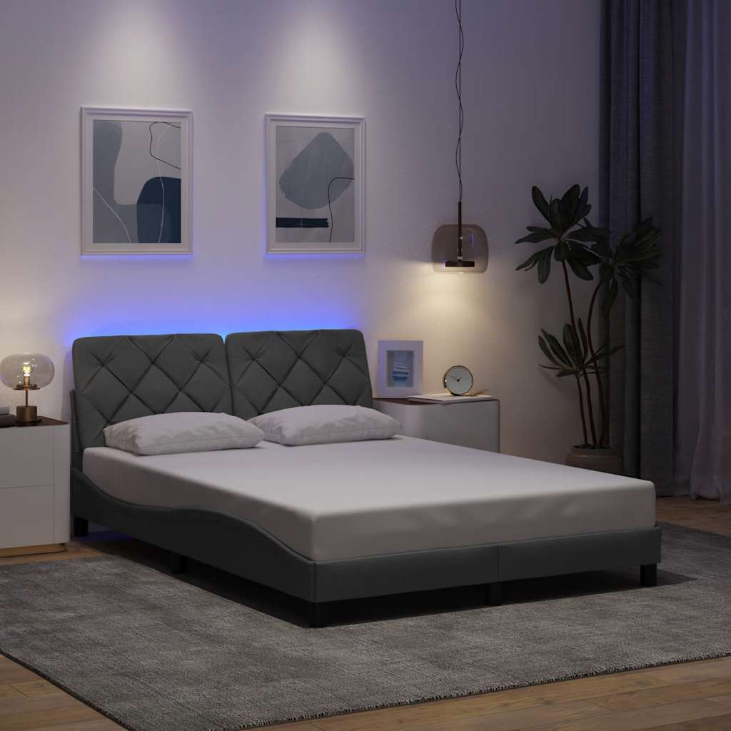 Lovos rėmas su LED be čiužinio, šviesiai pilkas, 140x190 cm