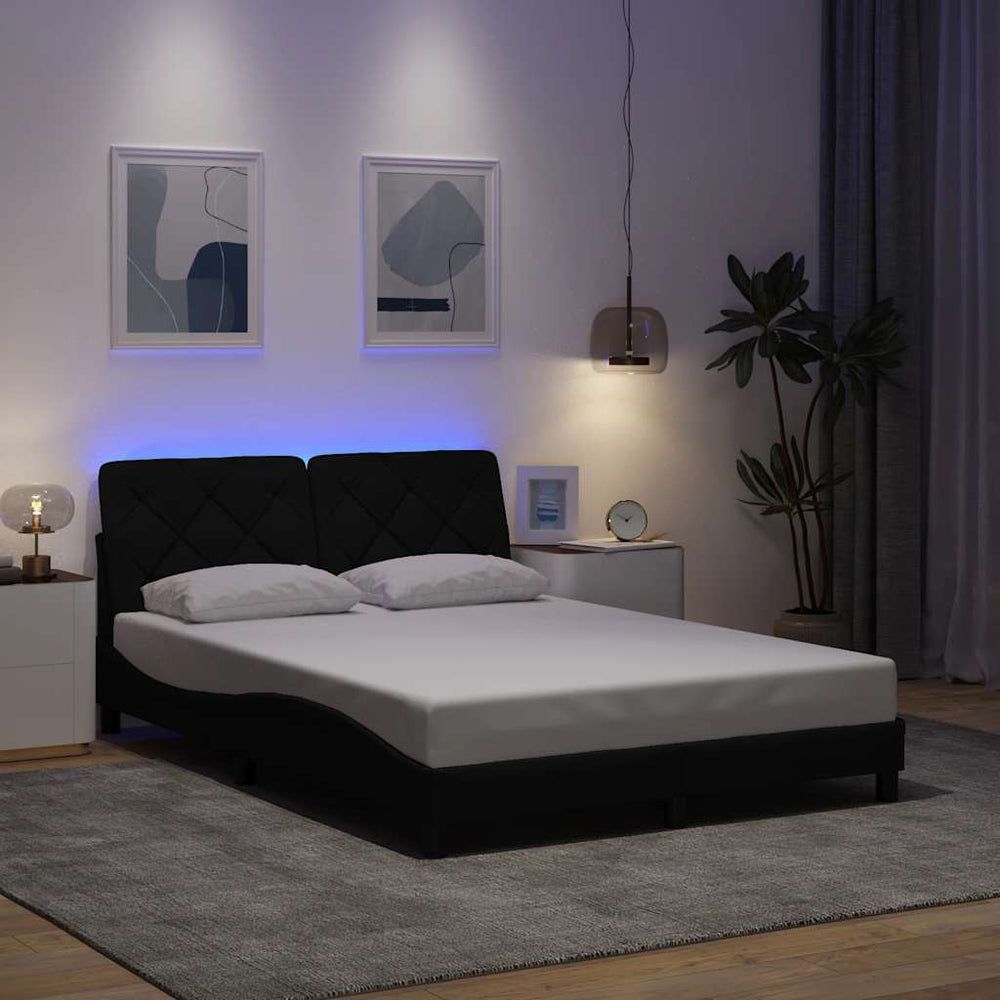Lovos rėmas su LED be čiužinio, juodos spalvos, 140x190 cm