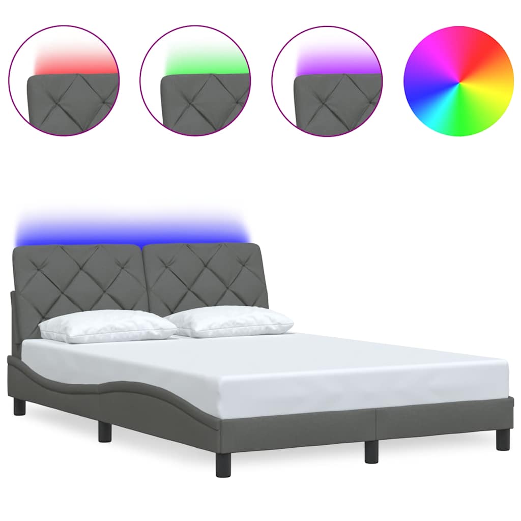 LED bed frame without mattress, dark grey, 140x200 cm
