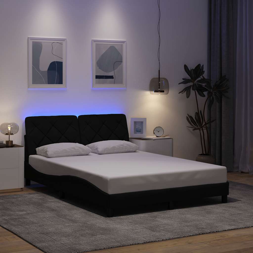 LED Bed Frame Without Mattress, Black, 140x200 cm