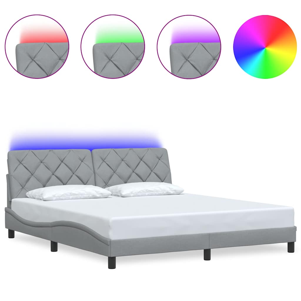 LED bed frame without mattress, light grey, 180x200 cm