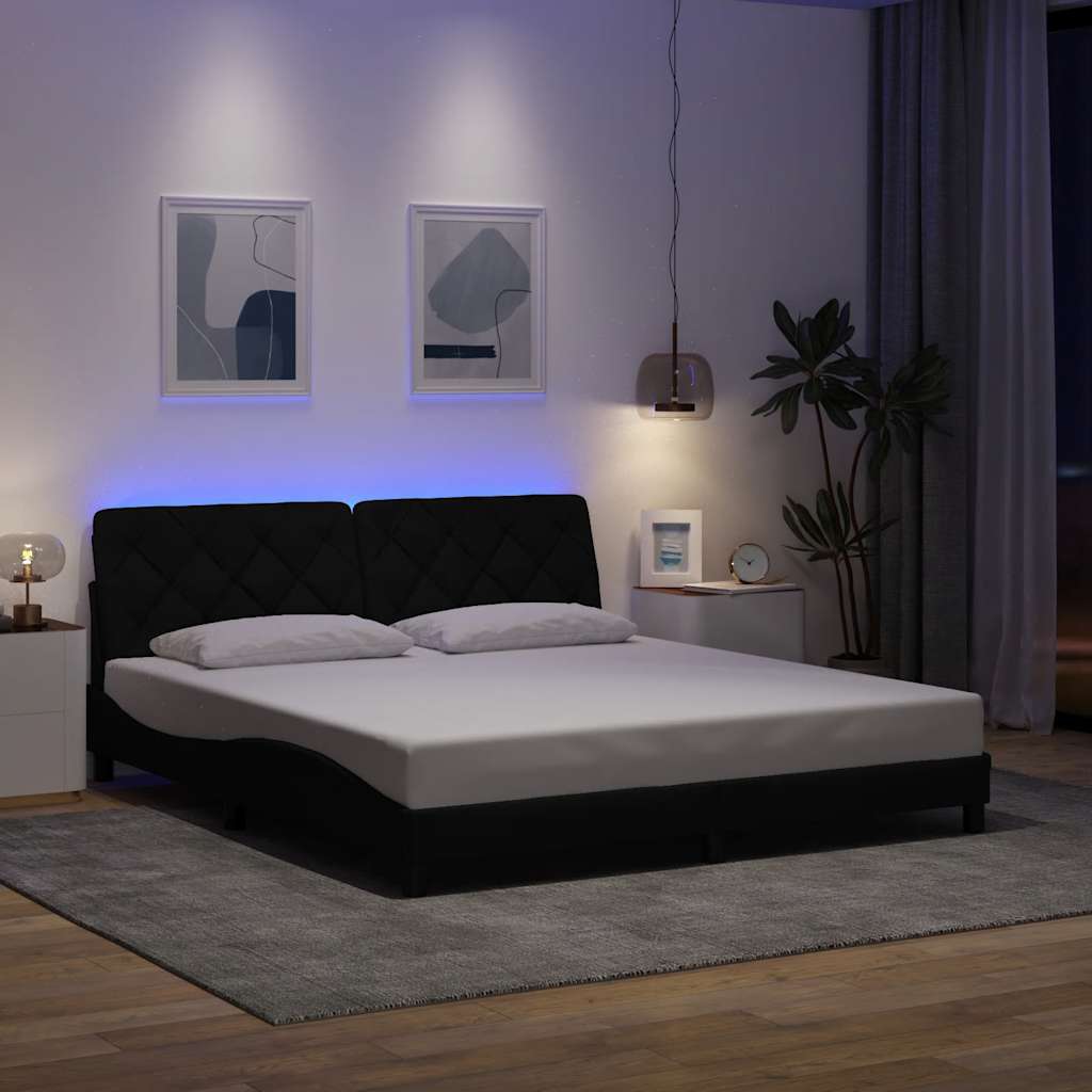 LED bed frame without mattress, black, 180x200 cm