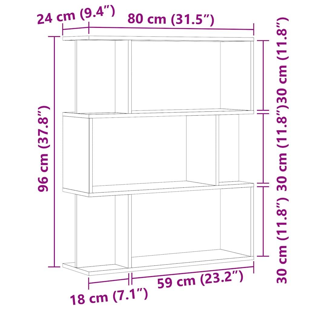 Grāmatu plaukts, koka, 80x24x96cm, apstrādāta koksne