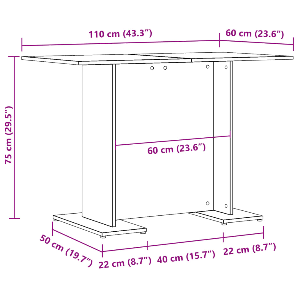 Valgomojo stalas, sendintos medienos, 110x60x75 cm, MDP