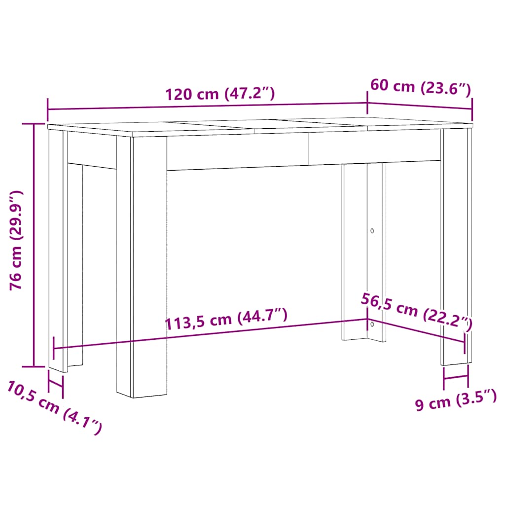 Dining table, artisan oak, 120x60x76cm, wood