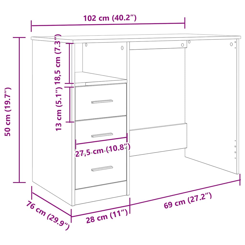 Rakstāmgalds Old Wood 102x76x50 cm Inženierijas koksne