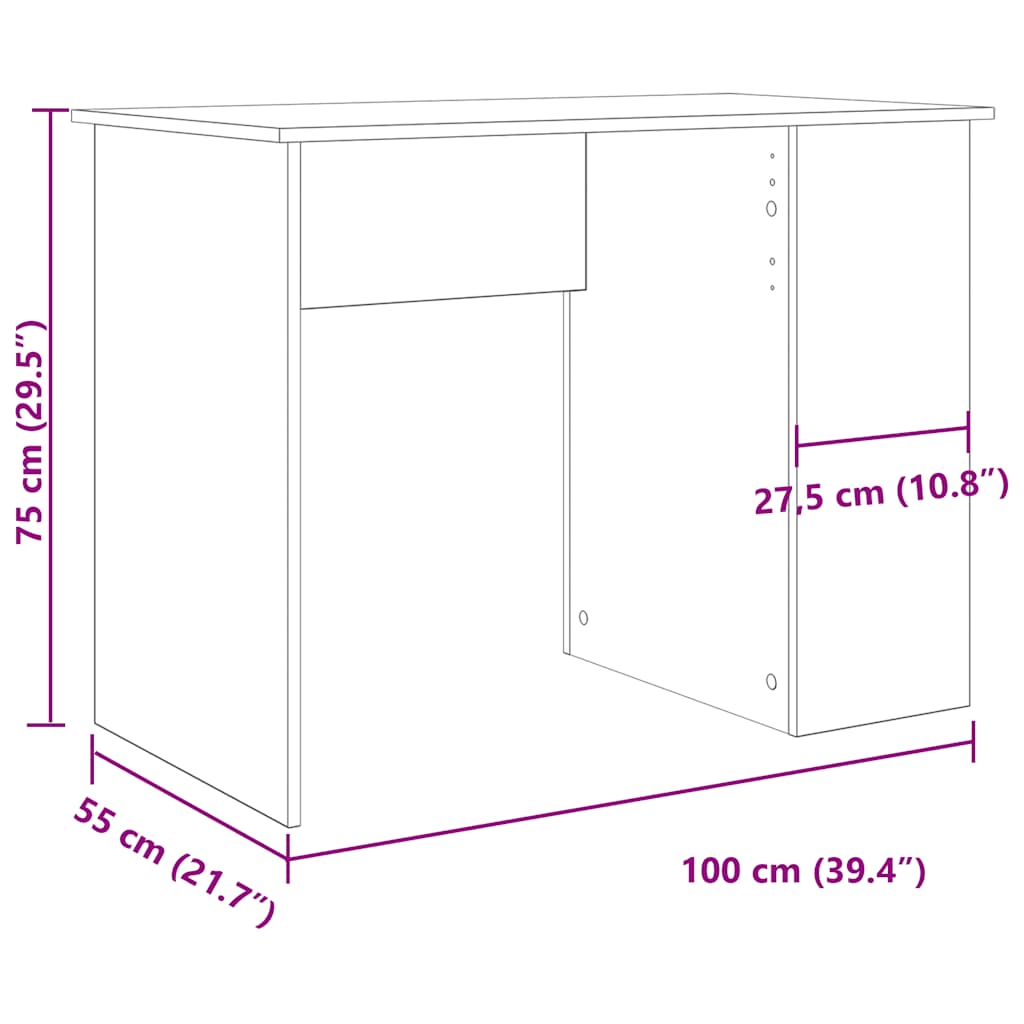 Desk Old Wood 100x55x75 cm Engineered Wood