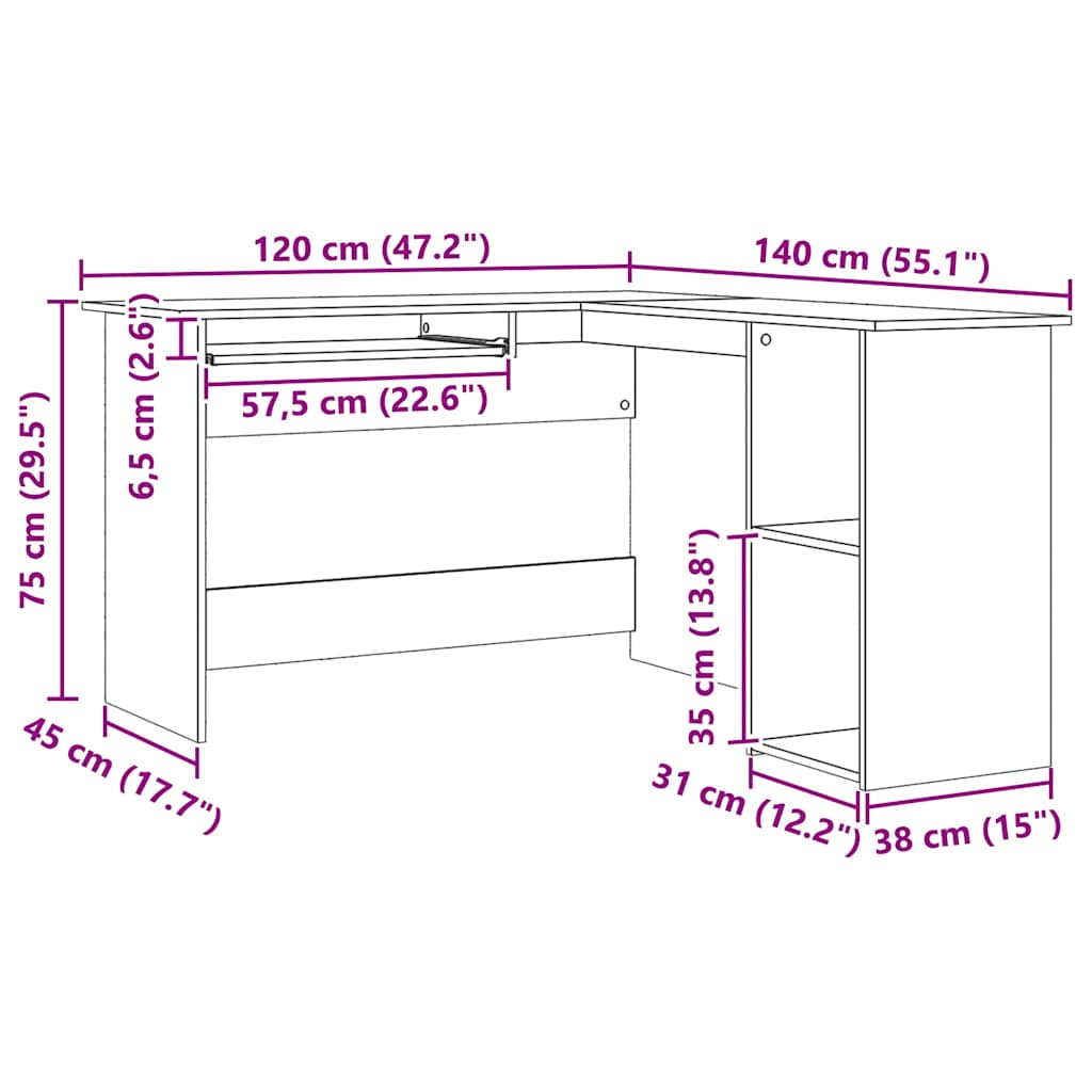 Corner desk, artisan, 120x140x75cm, wood