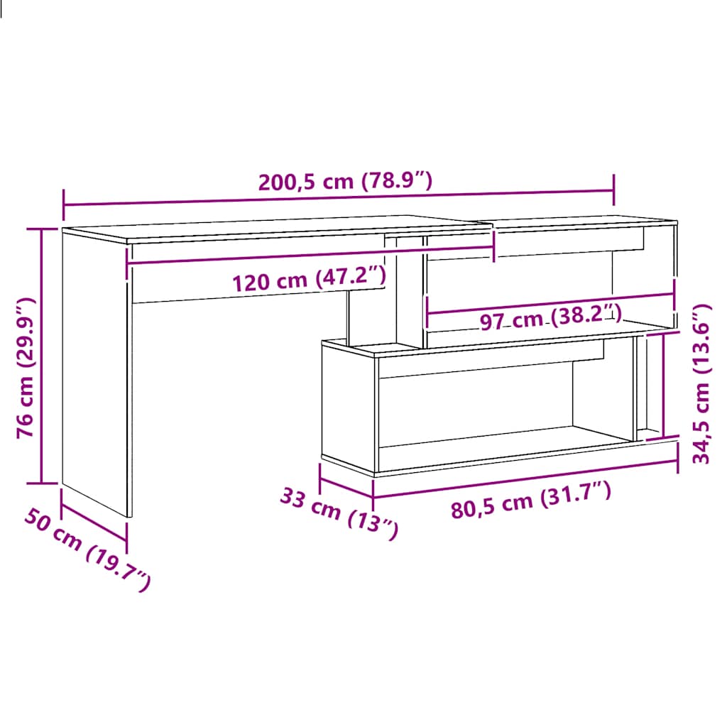 Corner desk, artisan, 200.5x50x76cm, wood