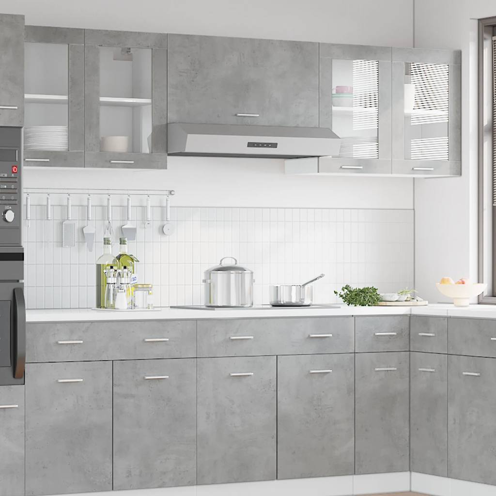 Wall-mounted glass cabinet, "Lyon", concrete grey, 80x31x60cm