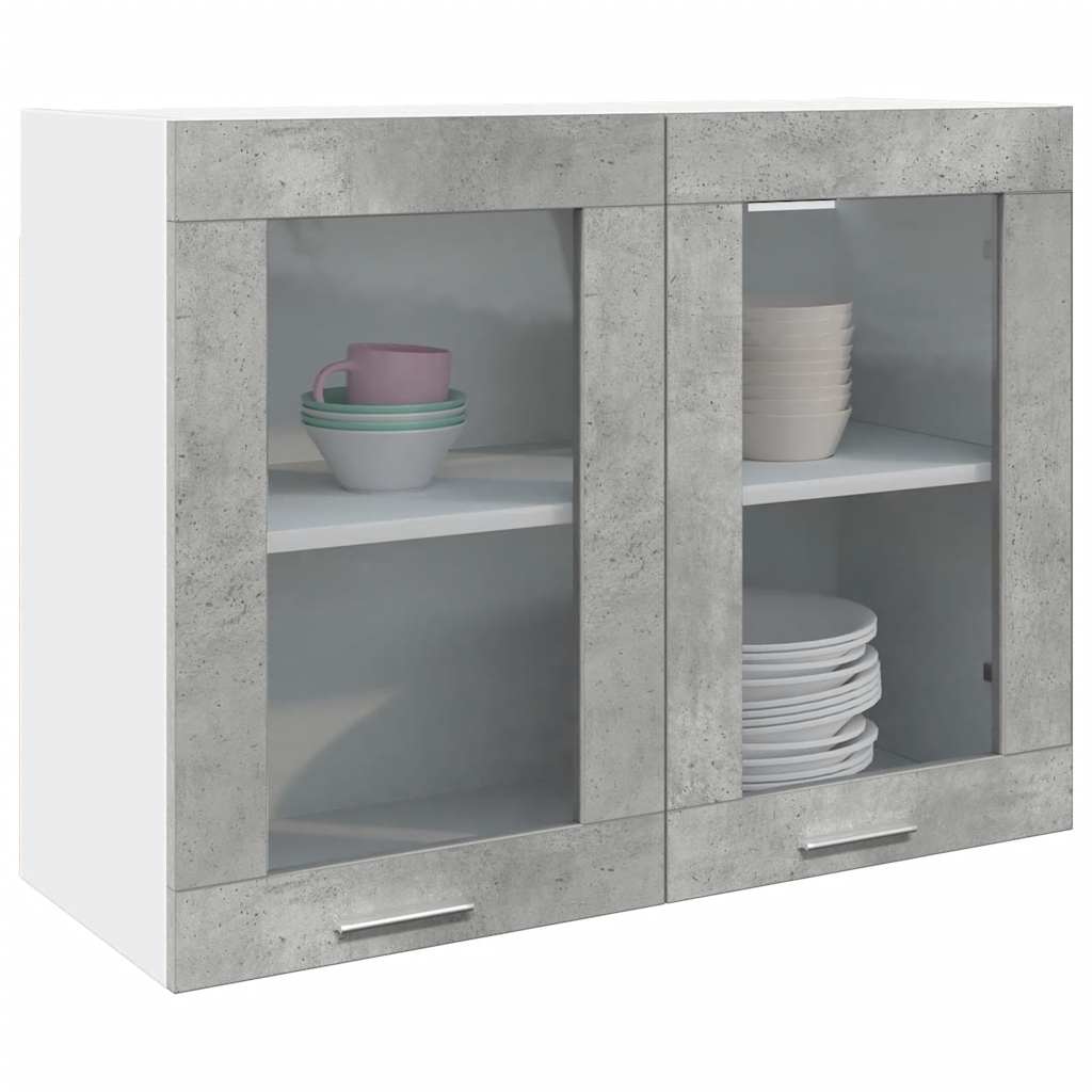 Wall-mounted glass cabinet, "Lyon", concrete grey, 80x31x60cm