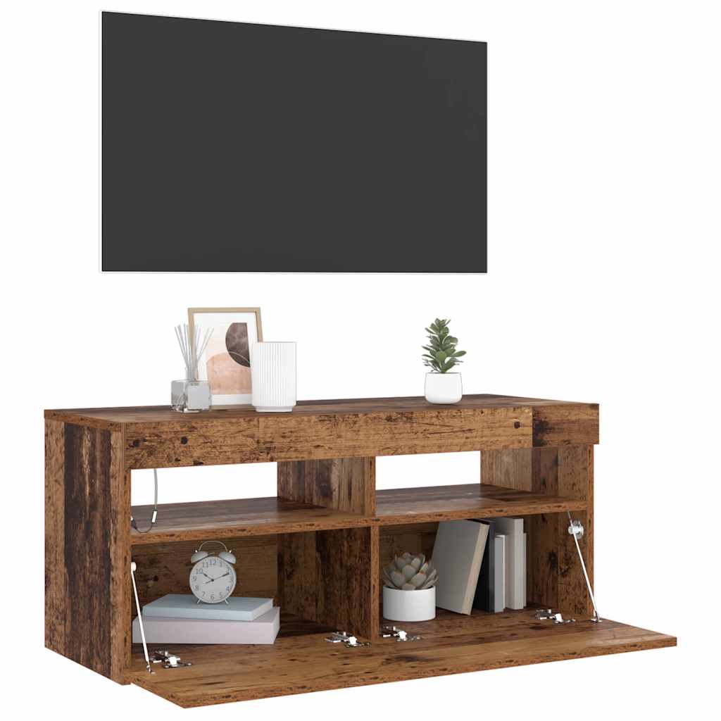 Televizoriaus spintelė su LED, medienos, 90x35x40cm, mediena