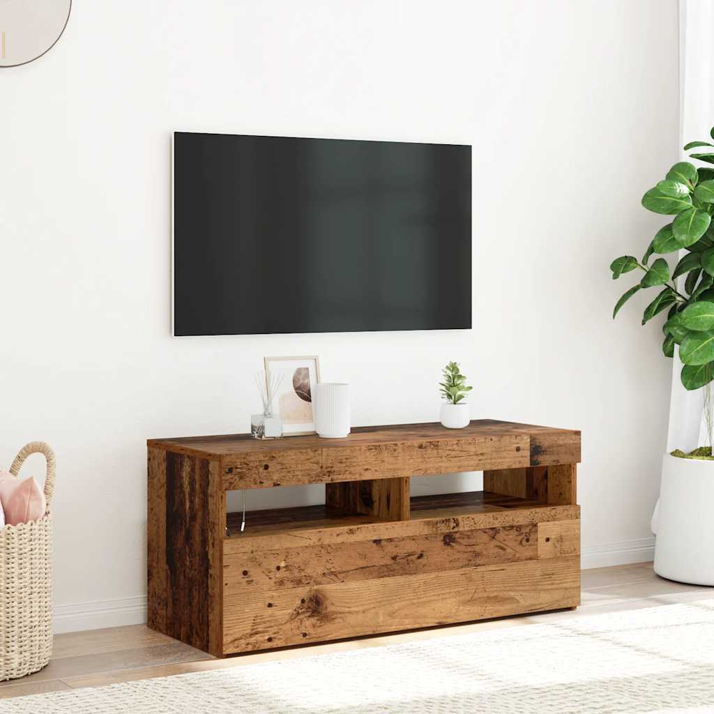 Televizoriaus spintelė su LED, medienos, 90x35x40cm, mediena