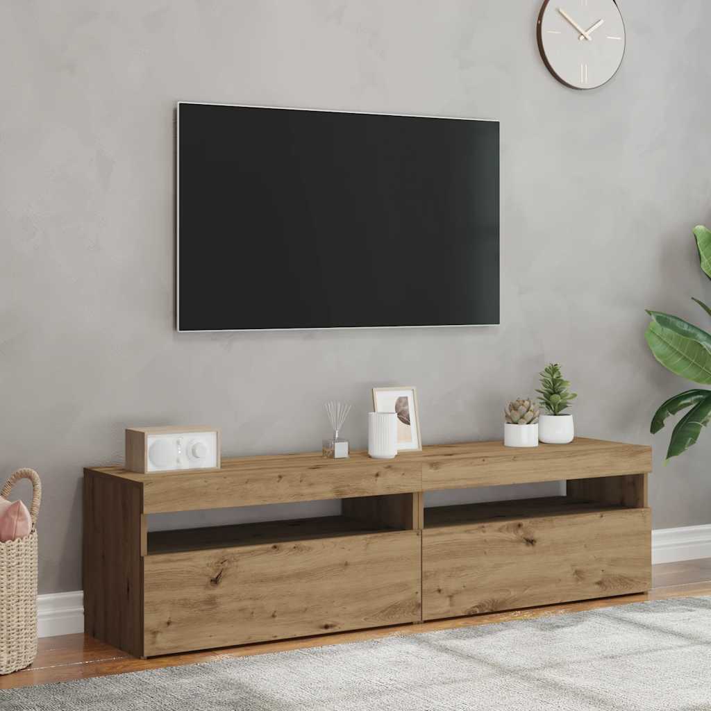 Televizoriaus spintelės su LED, 2vnt., artisano, mediena