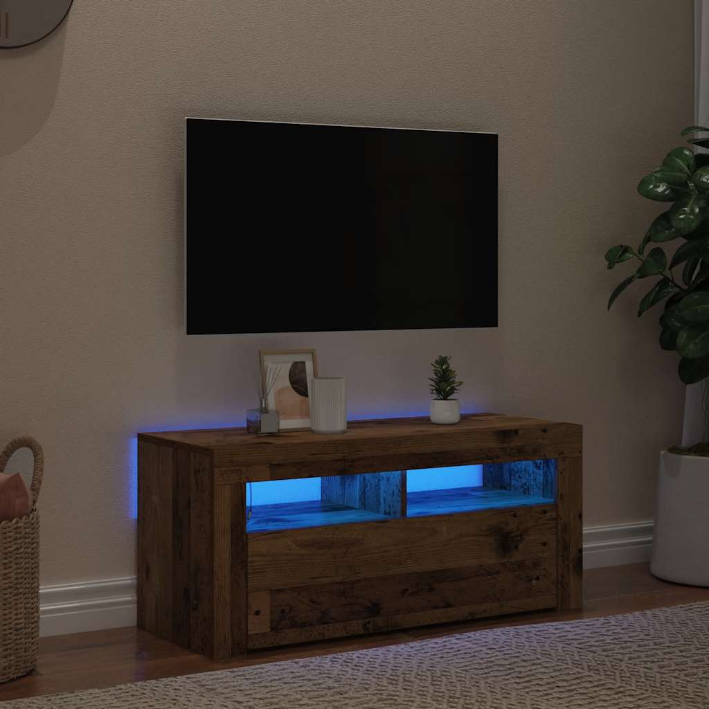 TV skapītis ar LED, koka, 90x35x40cm, ozola krāsā