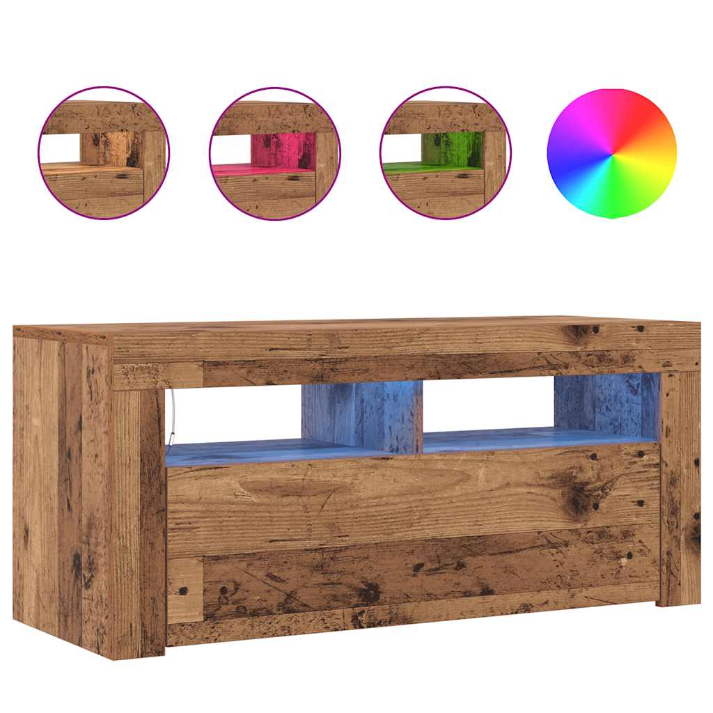 TV skapītis ar LED, koka, 90x35x40cm, ozola krāsā