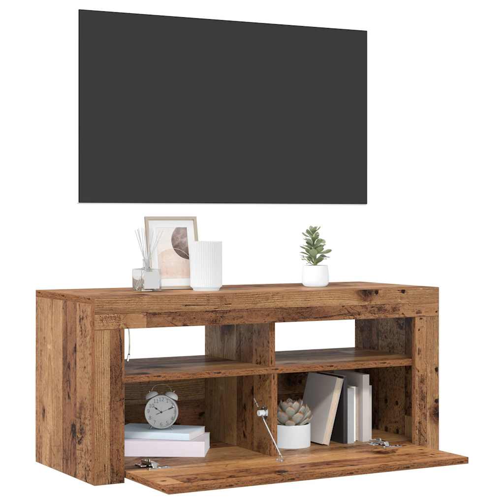 TV skapītis ar LED, koka, 90x35x40cm, ozola krāsā