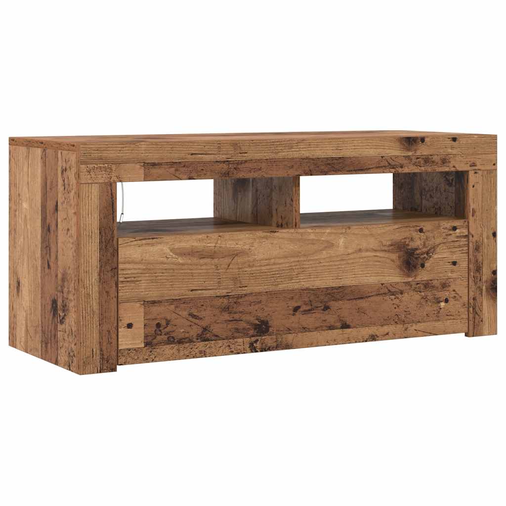 TV skapītis ar LED, koka, 90x35x40cm, ozola krāsā