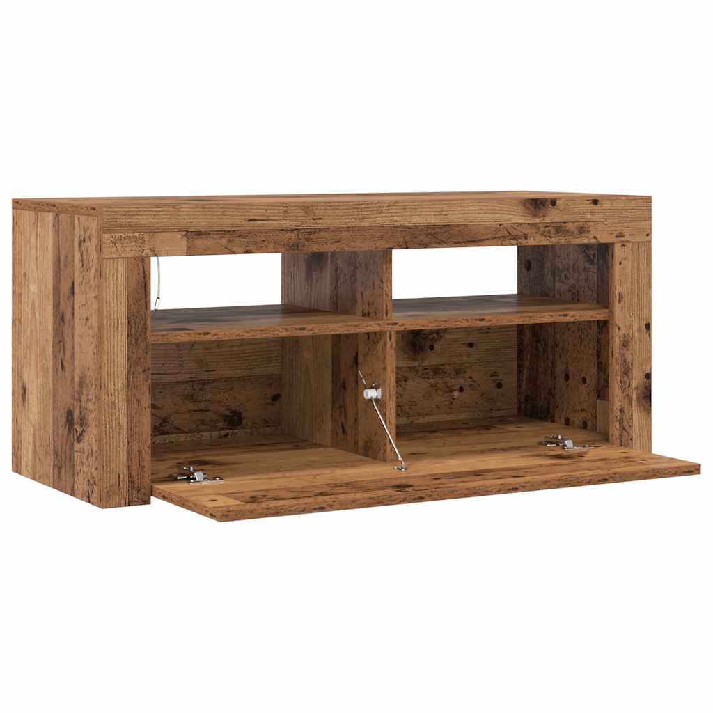 TV skapītis ar LED, koka, 90x35x40cm, ozola krāsā