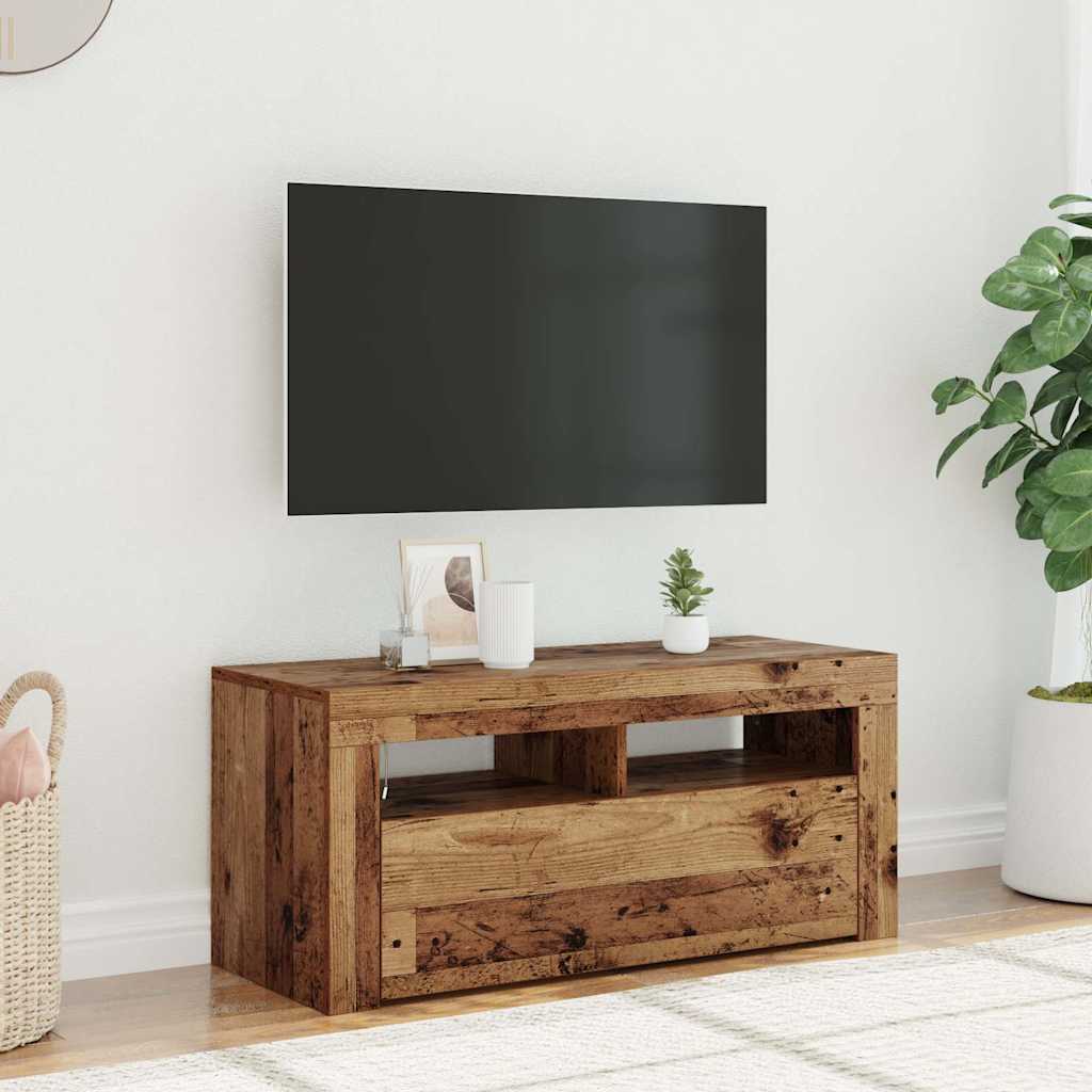 TV skapītis ar LED, koka, 90x35x40cm, ozola krāsā
