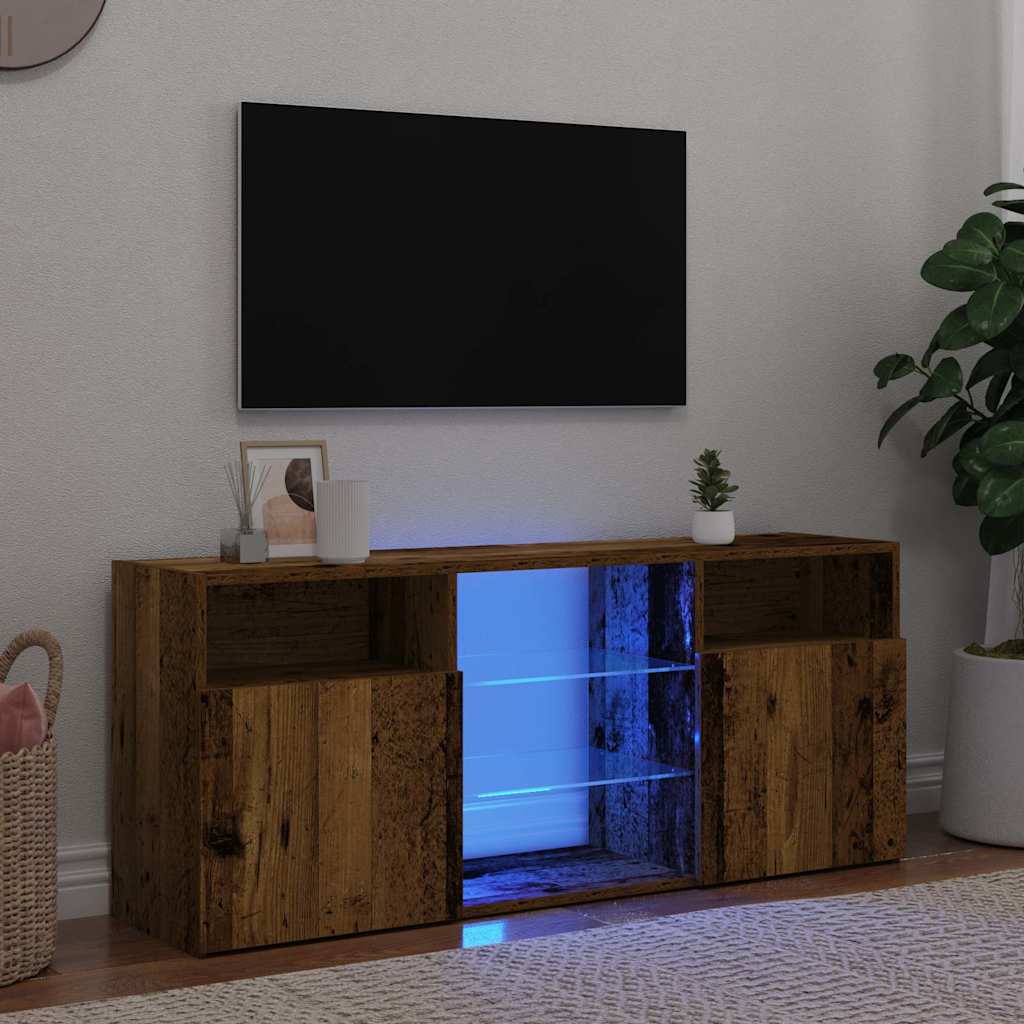 TV cabinet with LED lights, old wood