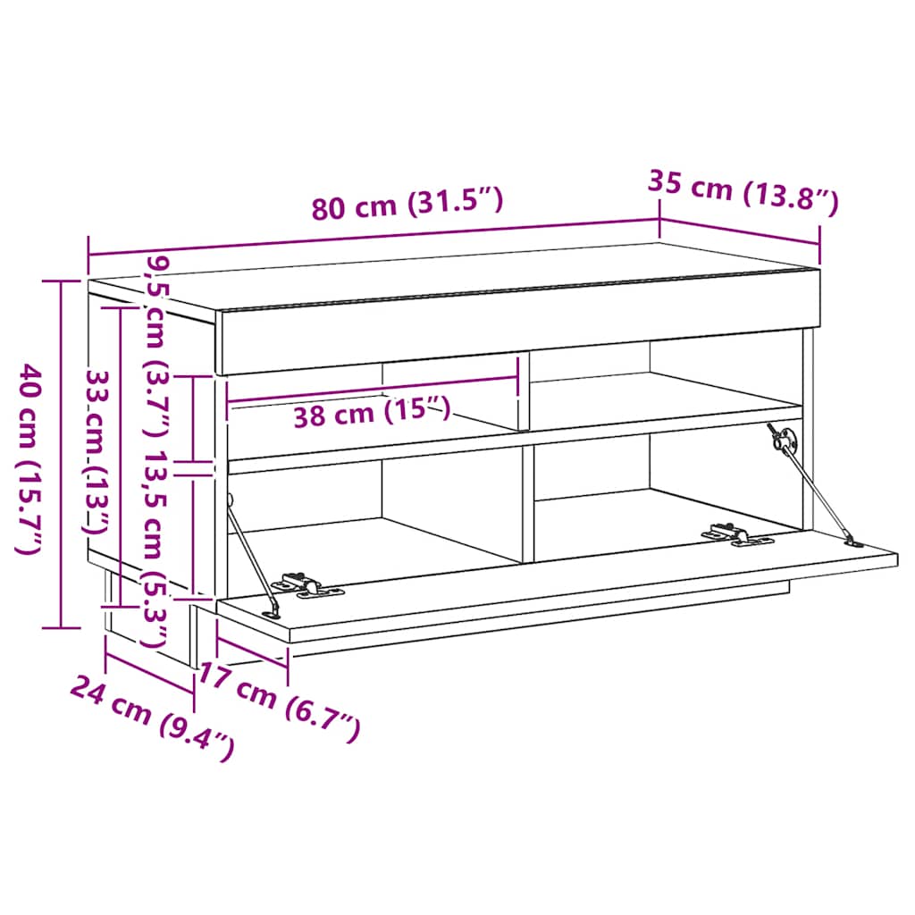 Televizoriaus spintelė su LED, medienos, 80x35x40cm, mediena