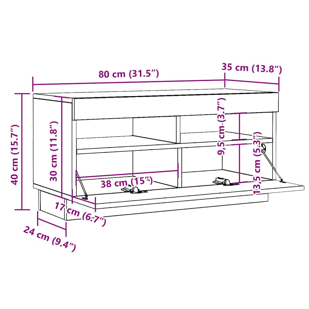 Televizoriaus spintelė su LED, artisano, 80x35x40cm, mediena