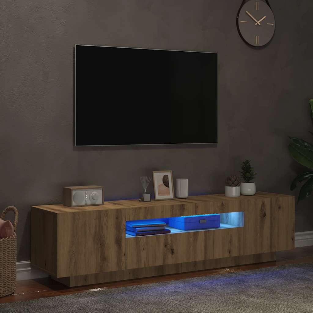 TV cabinet with LED lights Artisan oak