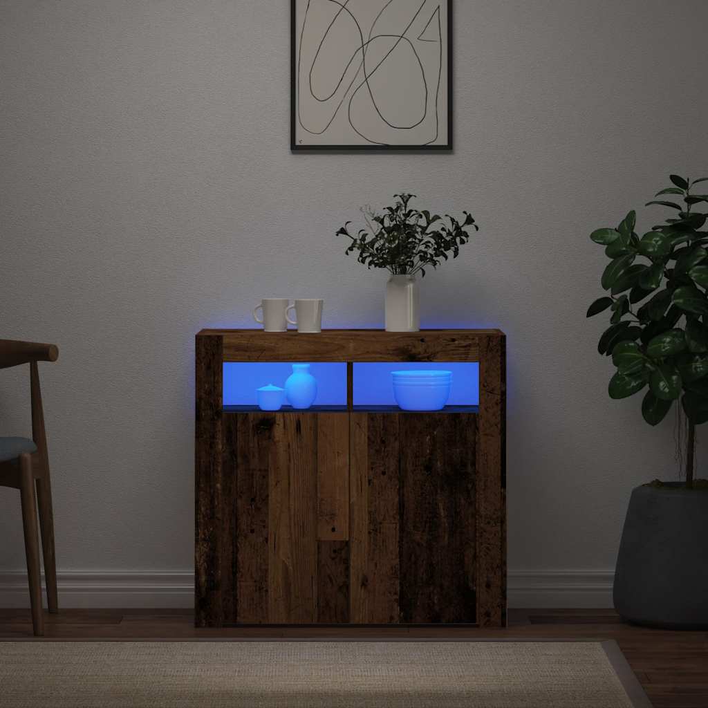 Šoninė spintelė su LED, medienos, 80x35x75cm, apdirbta mediena