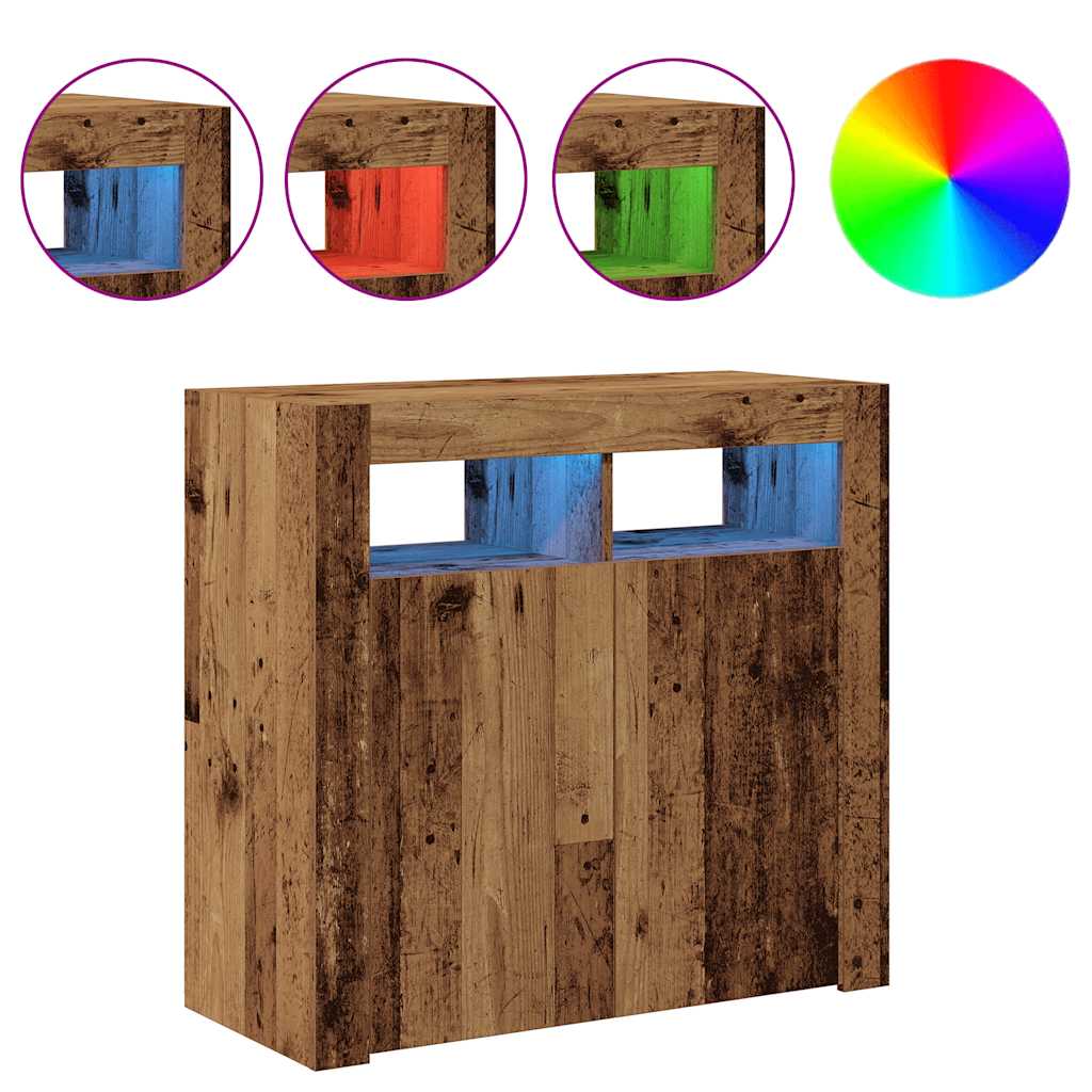 Šoninė spintelė su LED, medienos, 80x35x75cm, apdirbta mediena