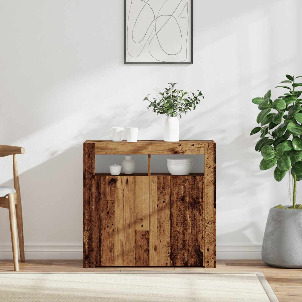 Šoninė spintelė su LED, medienos, 80x35x75cm, apdirbta mediena